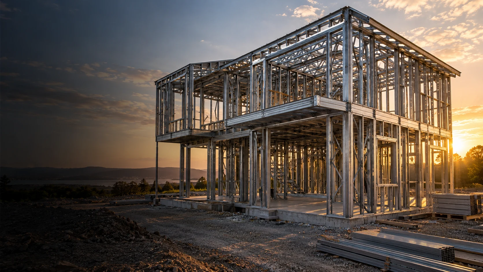 Estructura de vivienda construida con sistema Steel Framing